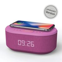 Bedside Radio Alarm Clock with USB Charger, Bluetooth Speaker, QI Wireless Charging, Dual Alarm & Dimmable LED Display (Purple)