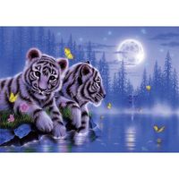 Putars DIY 5D Diamond Painting by Number Kit, Under The Moonlight Two Tigers Crystal Rhinestone Embroidery Cross Stitch Arts Craft Canvas Wall Decor Cross Stitch Home Decor 40cmx30cm