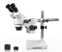 Vision Scientific VS-3EZ Binocular Zoom Stereo Microscope, 10x WF Eyepiece, 0.7X-4.5X Zoom, 3.5X-90x Magnification, 0.5X & 2X Auxiliary Lens, Single Arm Boom Stand