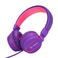 Yomuse F95 On Ear Headphones Foldable Adjustable Headband with Microphone, 3.5mm Plug Jack for Kids Childrens Teens Adults Purple Pink