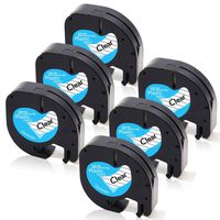 Replace Dymo LetraTag Refills Clear 16952 S0721530 Plastic Label Tape Compatible for Dymo Plus LT-100H LT-100T LT-110T QX 50 XR XM 2000 Label Maker, (1/2" x 13', 12mm x 4m, Black on Clear) - 6 Pack