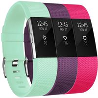 Amzpas for Fitbit Charge 2 Bands, 3 Pack, Small Large Adjustable Replacement Accessory Wristbands Bracelet for Fitbit Charge 2 Women & Men (.Rose+Plum+Teal, Small)