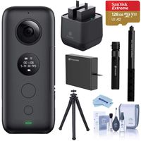 insta360 ONE X 360 Action Camera, 5.7K Video and 18 MP Photos, Bundle with Bullet-Time Handle, Selfie Stick, Dual Charger, Extra Battery, 128GB microSD Card, FotoPro UFO 2 Tripod, Cleaning Kit