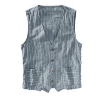 FAPIZI Mens Casual Summer Tank Top Jacket Vintage Striped Button Up Vest Basic Slim Fit Pockets Waistcoat Tops