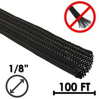 Electriduct 1/8" Industrial Fray Resistant Braid Sleeving Expandable Flexible Cable Mesh - 100 Feet - Black