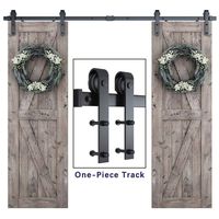8ft Heavy Duty Double Door Sliding Barn Door Hardware Kit -Smoothly and Quietly -Simple and Easy to Install -Includes Step-by-Step Installation Instruction - Fit 24" Wide Door Panel (J Shape)