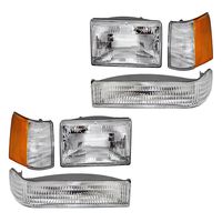 Compatible with 1993-1996 Grand Cherokee Replacement 6 Pc Set Headlights w/Front Park Signal Lamps & Side Markers 56005099 55155126