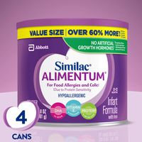 Similac Alimentum, 4 Count, Hypoallergenic Infant Formula, for Food Allergies and Colic, Starts Reducing Excessive Crying Within 24 Hours, Easy to Digest, Lactose-Free Formula Powder, 19.8-oz Can