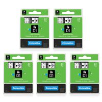 5-Pack Replace D1 Label Tape D1 45013 45010 Black on White/Clear 1/2'' W x 23' L Compatible with DYMO LabelManager 160 LabelManager 280 LabelManager 360D