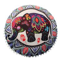 Bokeley Indian Mandala Elephant Floor Pillows Round Bohemian Cushion Pillows Cover Case Cushions (B)