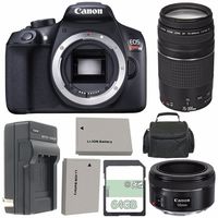 Canon EOS Rebel T6 DSLR Camera (Body Only) + Canon EF 50mm f/1.8 STM Lens + Canon EF 75-300mm f/4-5.6 III Lens + Two Extra Batteries + Charger + Spacious Carrying Case Bundle 52
