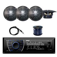 Pyle PLRMR27BTB Marine Bluetooth Receiver Stereo(Black) w/Pyle Waterproof Stereo 4" Speakers (Black) (2-Pairs), Enrock EKMR2 Marine Antenna, Enrock Audio EM16G50FT-OFC 50 Foot 16-Gauge Speaker Wire
