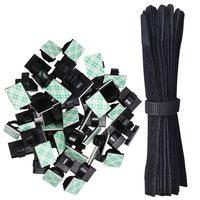 DanziX 50 Piece Adhesive Cable Wire Clips Holder Wire Buckle Management Clamps + 50 Piece Reusable Fastening Wire Strap Organizer Cable Tie Cord Rope Holder 7 Inch for Car, Office and Home (Black)