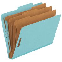 Pendaflex Pressboard Classification File Folders, 3 Dividers, 2" Embedded Fasteners, 2/5 Tab Cut, Letter Size, Light Blue, Box of 10 (24094)
