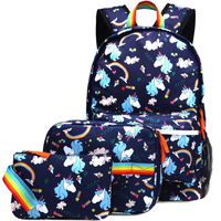 Kemy's Unicorn Backpack for Girls School Bookbag 3 Pieces Cute Inicorn Rainbow Book Bags 14inch Laptop Bag for Girl, Navy Blue