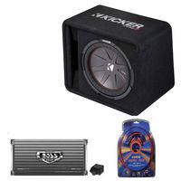 Kicker 12 Inch 1000W Subwoofer Box + 2000W Mono Amplifier, Remote + Wiring Kit