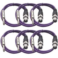 Seismic Audio SATRXL-F3Purple6 3-Feet XLR Female to 1/4-Inch TRS Patch Cables - Purple