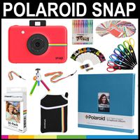 Polaroid Snap Instant Print Camera Gift Bundle + Zink Paper (30 Sheets) + 8x8 Cloth Scrapbook + Pouch + 6 Edged Scissors + 100 Sticker Border Frames + Color Gel Pens + Frames + Accessories