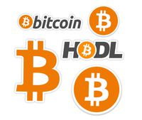 Bitcoin BTC Official Logo Cryptocurrency Vinyl Sticker Bundle, 5 Stickers, HODL Weatherproof Removable Stickers for Laptops, Cell Phone, Windows, Miners, and More