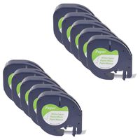 GREENCYCLE Equivalent Letratag Refills 91330 S0721510 Letratag White Paper Tapes Compatible with Dymo LetraTag Plus LT-100H LT-100T LT-110T QX 50, 1/2'' W x 13' L Black on White Tape, 10 Pack