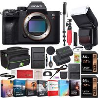 Sony a7R IV 61.0MP Full-Frame Mirrorless Interchangeable Lens Camera Body ILCE-7RM4 4K Bundle with 128GB Memory (2 x 64GB Cards), Flash, Extra Battery, Monopod, Software, Deco Gear Bag & Accessories