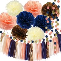 Bridal Shower Decorations Qian's Party Navy Peach Glitter Gold Birthday Decorations Tissue Paper Pom Pom Tassel Garland Wedding/Navy Peach Party Decorations/Hen Party Bachelorette Party Decorations