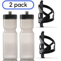 50 Strong Bike Bottle Holder with Water Bottle - 2 Pack - 22 oz. BPA Free Bicycle Squeeze Bottle and Durable Plastic Holder Cage- Made in USA (Clear)