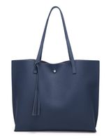 Women's Soft Faux Leather Tote Shoulder Bag from Dreubea, Big Capacity Tassel Handbag Dark Blue