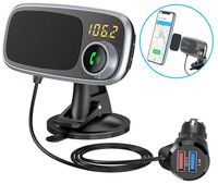 Comsoon Bluetooth FM Transmitter & Magnetic Phone Car Mount, 2 in 1 Car Kit with Quick Charge 3.0 + 5V/2.4A Smart IC Dual USB Car Charger, 360° Rotatable Dashboard Cell Phone Holder