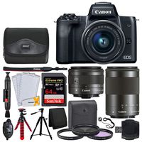 Canon EOS M50 Mirrorless Digital Camera + EF-M 15-45mm f/3.5-6.3 is STM & EF-M & 55-200mm f/4.5-6.3 is STM Lenses + 64GB Memory Card + 2X Tripods + Gadget Bag + Hand Grip + USB Card Reader - Full Kit