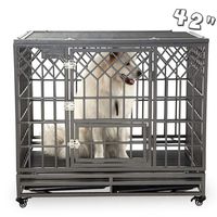 SMONTER Heavy Duty Dog Cage for Large Dog Strong Metal Kennel and Crate Pet Playpen with Three Doors, Four Wheels,42 Inch,Y Shape,Silver ... ... ...