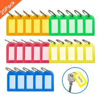 25 Pack Key Tags with Label Window, Plastic Key Labels with Split Ring for Luggage Tag Keychain, 5 Colors