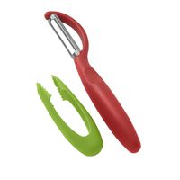 Kuhn Rikon 20437 Pirahna Piranha Tomato Peeler and Corer Set, 10", 3.5", Red/Green