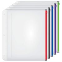Cardinal Poly Zippered Binder Pockets, 3-Hole Punched, Multicolor Zippers, Letter Size, 5 Pack (14650)