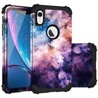 Fingic iPhone XR Case, iPhone XR Case 3 in 1 Heavy Duty Protection Hybrid Hard PC & Soft Silicone Rugged Bumper Anti Slip Full-Body Shockproof Protective Case for Apple iPhone XR (2018) - Nebula Black
