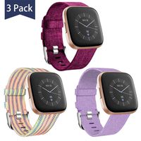 Maledan Compatible with Fitbit Versa/Fitbit Versa 2/Fitbit Versa Lite Bands Small, Soft Versa Woven Watch Band Strap Adjustable Wristband Replacement for Women Men, 3 Pack Fuchsia/Rainbow/Lavender