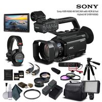 Sony HXR-NX80 Full HD XDCAM with HDR & Fast Hybrid AF (HXR-NX80) with 2-64GB Memory Card, 2 Extra Batteries, UV Filter, LED Light, Case, Tripod, Rode Mic, Headphones - Professional Bundle