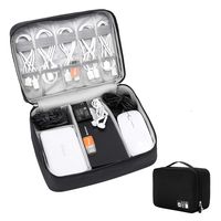Travel Electronics Accessories Organizer Bag, Waterproof Cable Organizer Bag with 3 Removable Dividers, Padded Gadget Carrying Case for Cables, Portable Chargers, Electronics Adapters