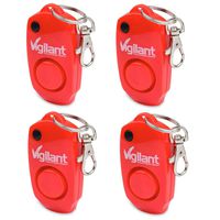 Vigilant 130dB Personal Alarm - Backup Whistle - Button Activated with Hidden Off Button - Bag Key Chain Clip - Batteries Included, Red, 4 Pack (PPS-23R)