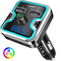 Bluetooth FM Transmitter for Car, Wireless FM Transmitter Radio Receiver Adapter Car Kit, with Dual USB & Type-C Charging Port, Music Player Support USB Drive & TF Card