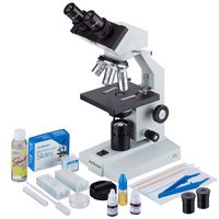 AmScope B100C-SP14-CLS-50P100S Binocular Biological Microscope 40X-2500X with Extensive Slide Preparation Kit