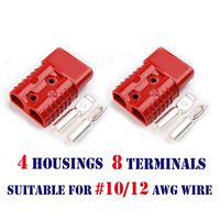 Mr.Brighton LED 50Amp Anderson Compatible 2 Poles Power Connector Plug Red w/Terminals for #10/12 AWG Wire[4 housing+8 Terminal pins]