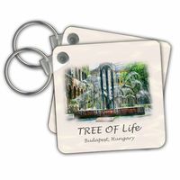 Aquarelle Painting,Tree of Life Memorial, Hungary - Key Chains, 2.25 x 2.25 inches, set of 2 (kc_213103_1)