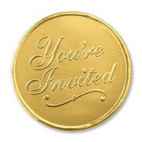 You're Invited Round Embossed Foil Seals, 48 Count (Gold)