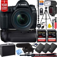 Canon 1483C002 EOS 5D Mark IV 30.4 MP Full Frame CMOS DSLR Camera Bundle with 128GB and 64GB Memory Cards, 3X Battery, LED Light, Microphone, 1 Year Extended Warranty and Accessories (15 Items)