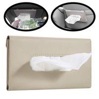 lebogner Car Sun Visor Tissue Holder, Beige PU Leather Tissue Dispenser Hanging Case to Clip On Your Car Door Or Back Seat Pocket, Interior Accessories Pouch for Wipes, Bonus Pack of Napkins Included
