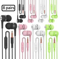 Heavy bass Earphone Color Call with Mic Stereo Earbud Headphones Mixed Colors (Black + White + Pink + Green 8 Pairs)