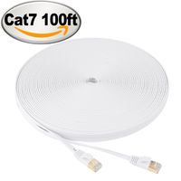NCElec Flat STP Cat7 Ethernet Cable, Safe for In-wall and Outdoor Use (100Ft, White)