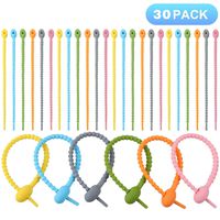 Silicone Ties, Reusable Rubber Ties 30 Pack Multi Use Twist Ties for Kitchen Food Grade Bread Tie Colorful Cable Ties
