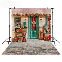 Mehofoto Christmas Shop Photography Backdrop Red Gift House Shop Brick Floor XMAS Photography Background 5x7ft Vinyl Children Celebrate Christmas Gift Shop Backdrops